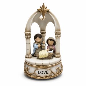 Antique Gold Love Holy Family Nativity Arch Music Box-kwa15247