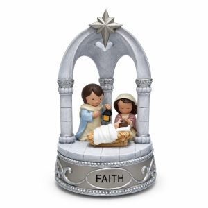 Silver Faith Holy Family Nativity Arch Music Box-kwa15248