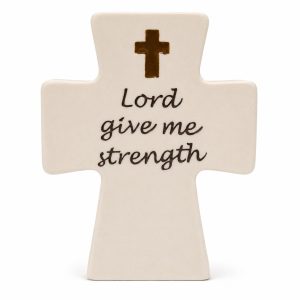 Lord Give Me Strength White Resin Tabletop Cross-kwa16185