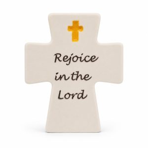 Rejoice in the Lord White Resin Tabletop Cross-kwa16187