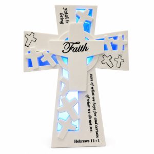 Blue Light Hebrews 11:1 Faith Tabletop Cross-kwa16190