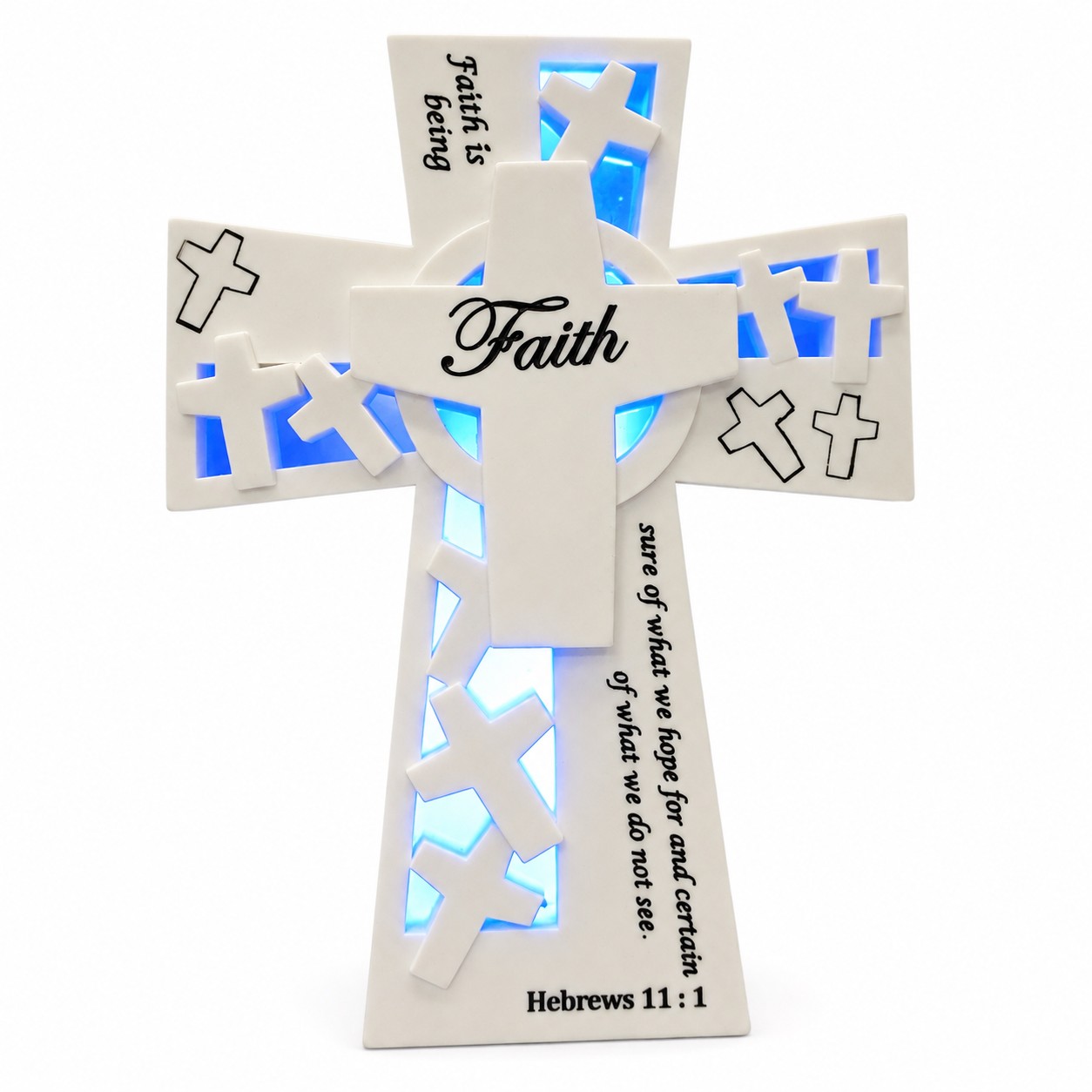 Blue Light Hebrews 11:1 Faith Tabletop Cross-kwa16190 Blue Light Hebrews 11:1 Faith Tabletop Cross-kwa16190