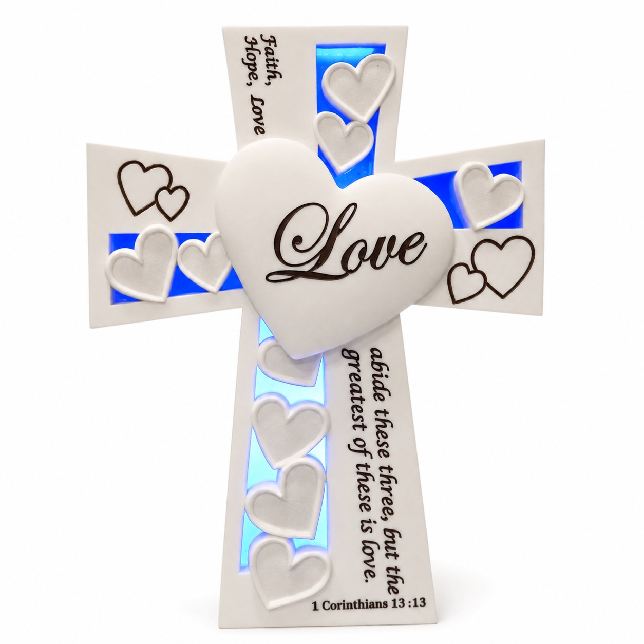 Blue Light 1 Corinthians 13:13 Love Heart Cross-kwa16191 Blue Light 1 Corinthians 13:13 Love Heart Cross-kwa16191