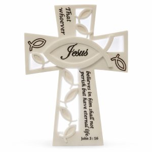 White John 3:16 Jesus Fish Tabletop Cross-kwa16192