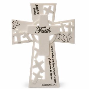 White Hebrews 11:1 Faith Tabletop Cross-kwa16194