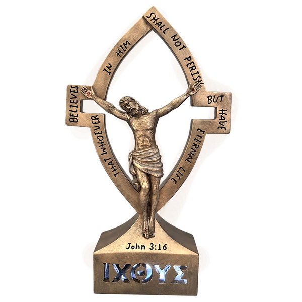 John 3:16 Ichthys Crucifix with Jesus – Antique Bronze Figurine-KWA25015 John 3:16 Ichthys Crucifix with Jesus – Antique Bronze Figurine-KWA25015