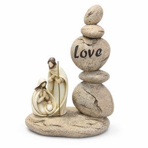 Love Stacked Stone Resin Holy Family Figurine-kwa25067