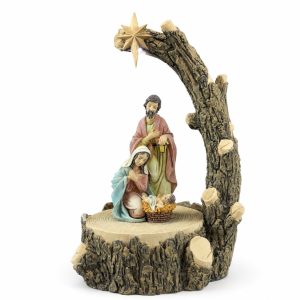 Lighted Rustic Tree Arch Resin Nativity Figurine-kwa25070