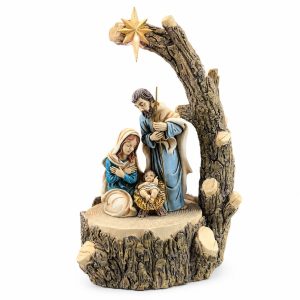 Lighted Blue & Ivory Tree Arch Resin Nativity-kwa25071