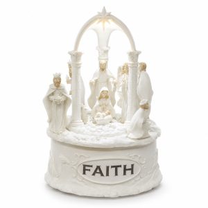 Lighted Rotating White Faith Nativity Music Box with Magi-kws15202