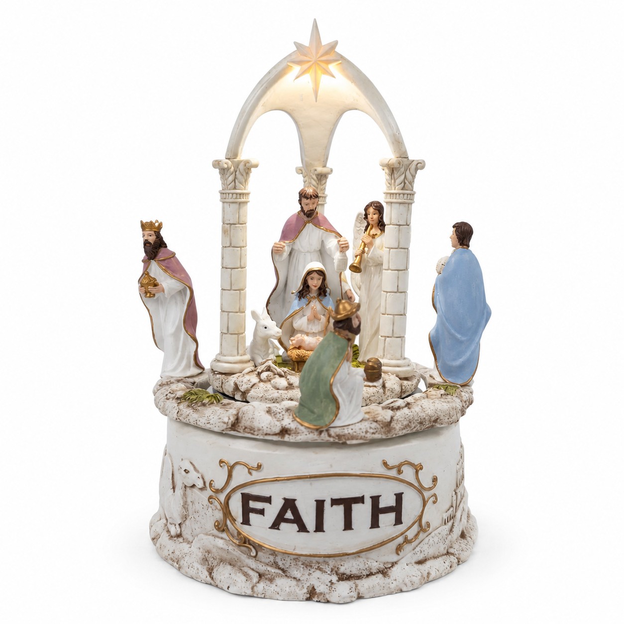 Lighted Faith Rotating Nativity Music Box with Magi and Angel-kws15203 Lighted Faith Rotating Nativity Music Box with Magi and Angel-kws15203