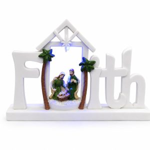Lighted Faith Holy Family Palm Stable Shelf Sign-kws17022