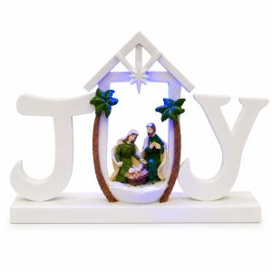 Lighted Joy Holy Family Palm Stable Shelf Sign-kws17023