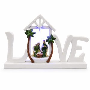 Lighted Love Holy Family Palm Stable Shelf Sign-kws17024