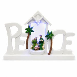 Lighted Peace Holy Family Palm Stable Shelf Sign-kws17025