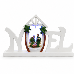Lighted Noel Holy Family Palm Stable Shelf Sign-kws17026