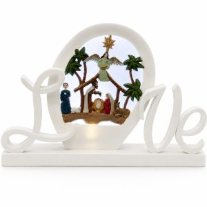 Lighted Love Nativity Oval Shelf Sign with Angel-kws17045