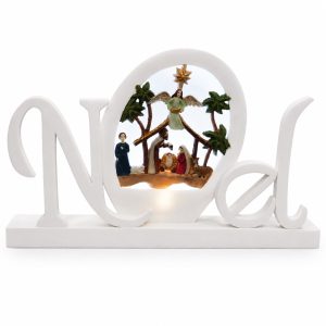 Lighted Noel Nativity Oval Shelf Sign with Angel-kws17046