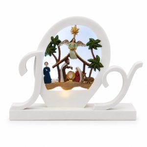 Lighted Joy Nativity Oval Shelf Sign with Angel- kws17047