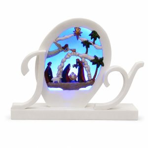 Blue Light Joy Nativity Oval Shelf Sign-kws17049