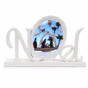 Blue Light Noel Nativity Oval Shelf Sign-kws17050