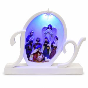 Blue Light Joy Full Nativity Oval Shelf Sign-kws17052