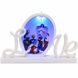 Blue Light Love Full Nativity Oval Shelf Sign-kws17054