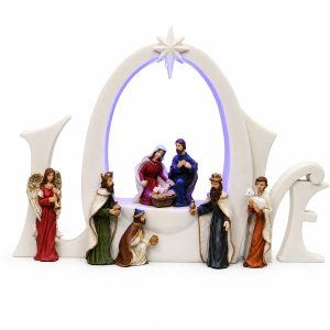 Lighted Love Nativity Arch with Magi and Angels-kws17056