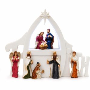 Lighted Faith Nativity Arch with Magi and Angels-kws17057
