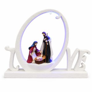 Minimalist Lighted Love Holy Family Shelf Sign-kws17062
