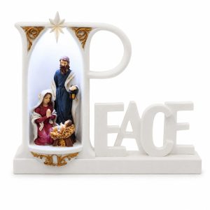 Lighted Peace Holy Family Vertical Panel Shelf Sign-kws17084