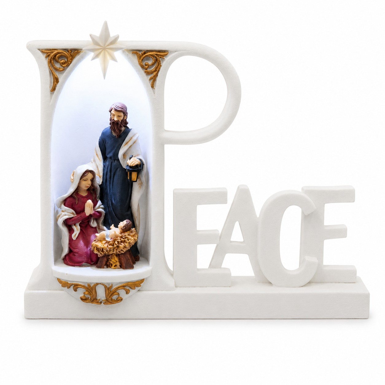 Lighted Peace Holy Family Vertical Panel Shelf Sign-kws17084 Lighted Peace Holy Family Vertical Panel Shelf Sign-kws17084