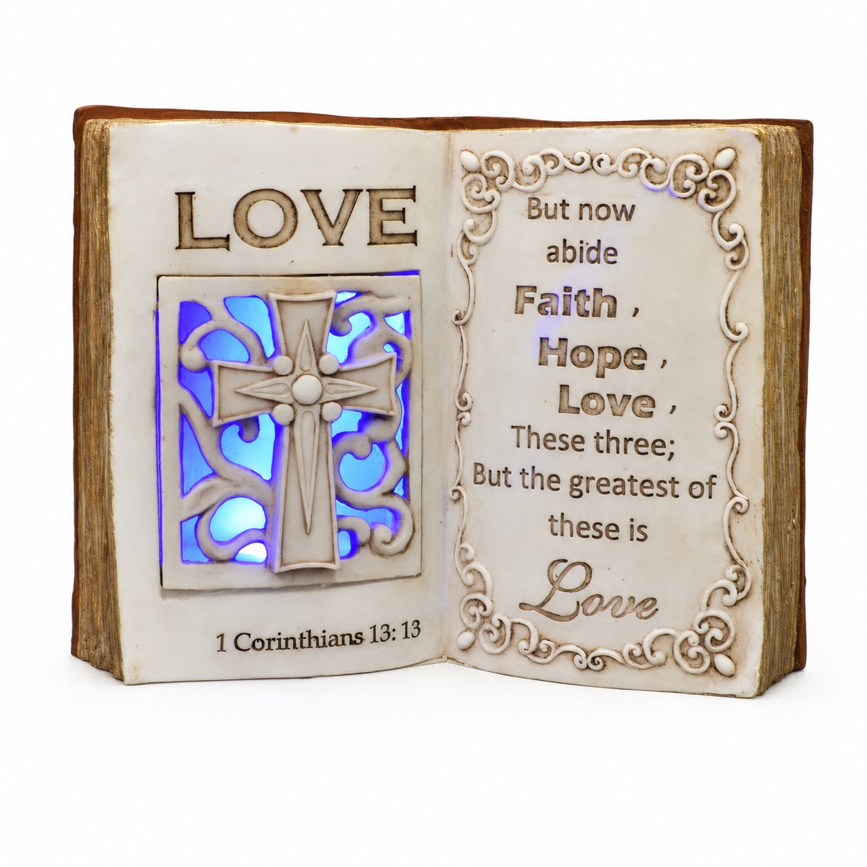 LED Lighted Love Scripture Open Book Figurine – 1 Corinthians 13:13-kws17122 LED Lighted Love Scripture Open Book Figurine – 1 Corinthians 13:13-kws17122