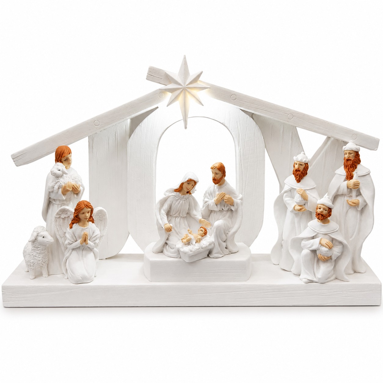 Lighted White Nativity Stable with Angel and Magi-kws17228 Lighted White Nativity Stable with Angel and Magi-kws17228