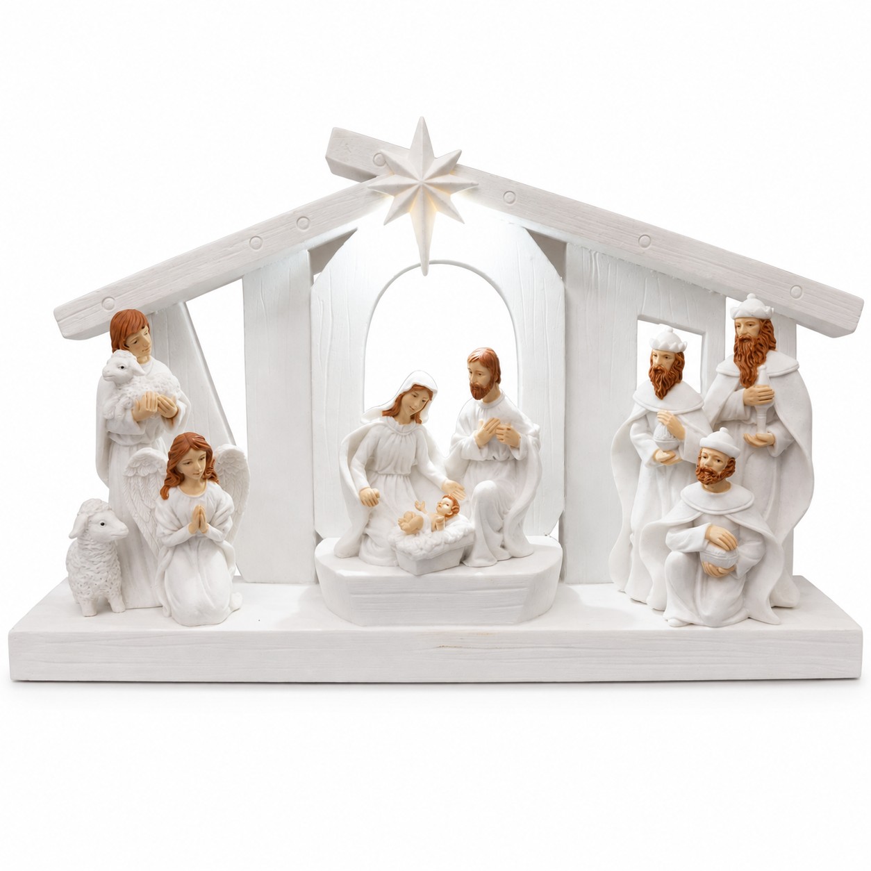 Lighted White Nativity Stable with Holy Family-kws17229 Lighted White Nativity Stable with Holy Family-kws17229