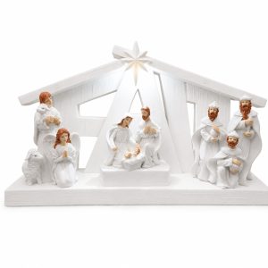 Lighted White Bethlehem Stable Nativity Figurine-kws17231