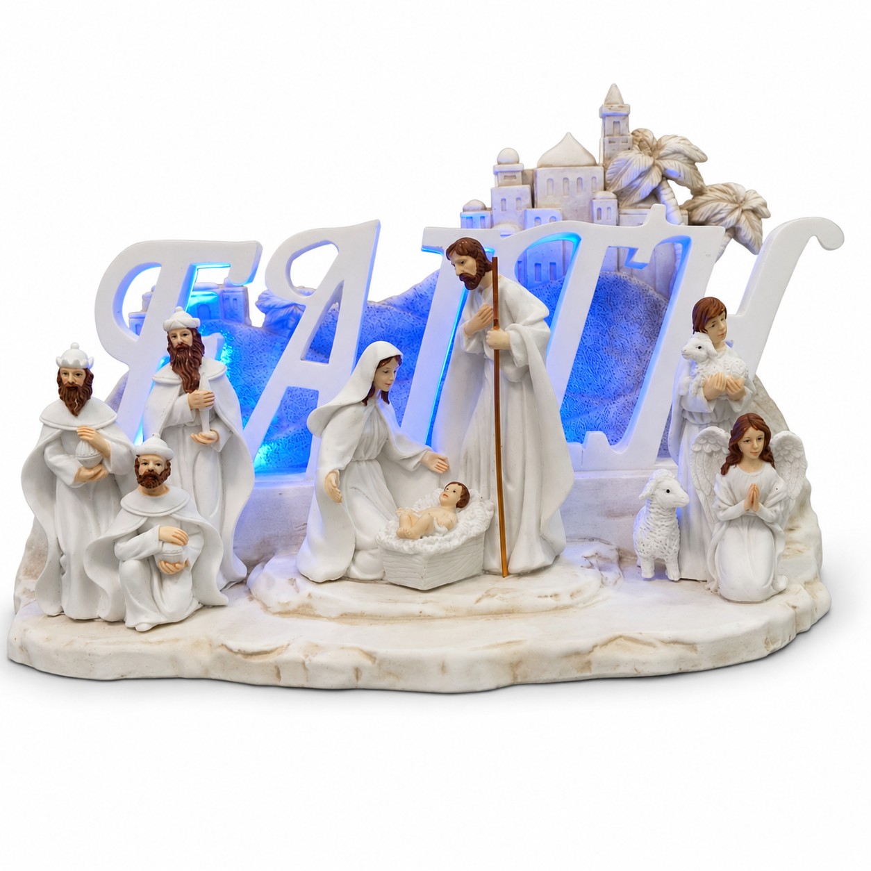 Blue Light FAITH Bethlehem Nativity Scene with Magi-kws17275 Blue Light FAITH Bethlehem Nativity Scene with Magi-kws17275