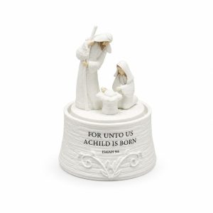 White Isaiah 9:6 Holy Family Nativity Music Box-kws22044