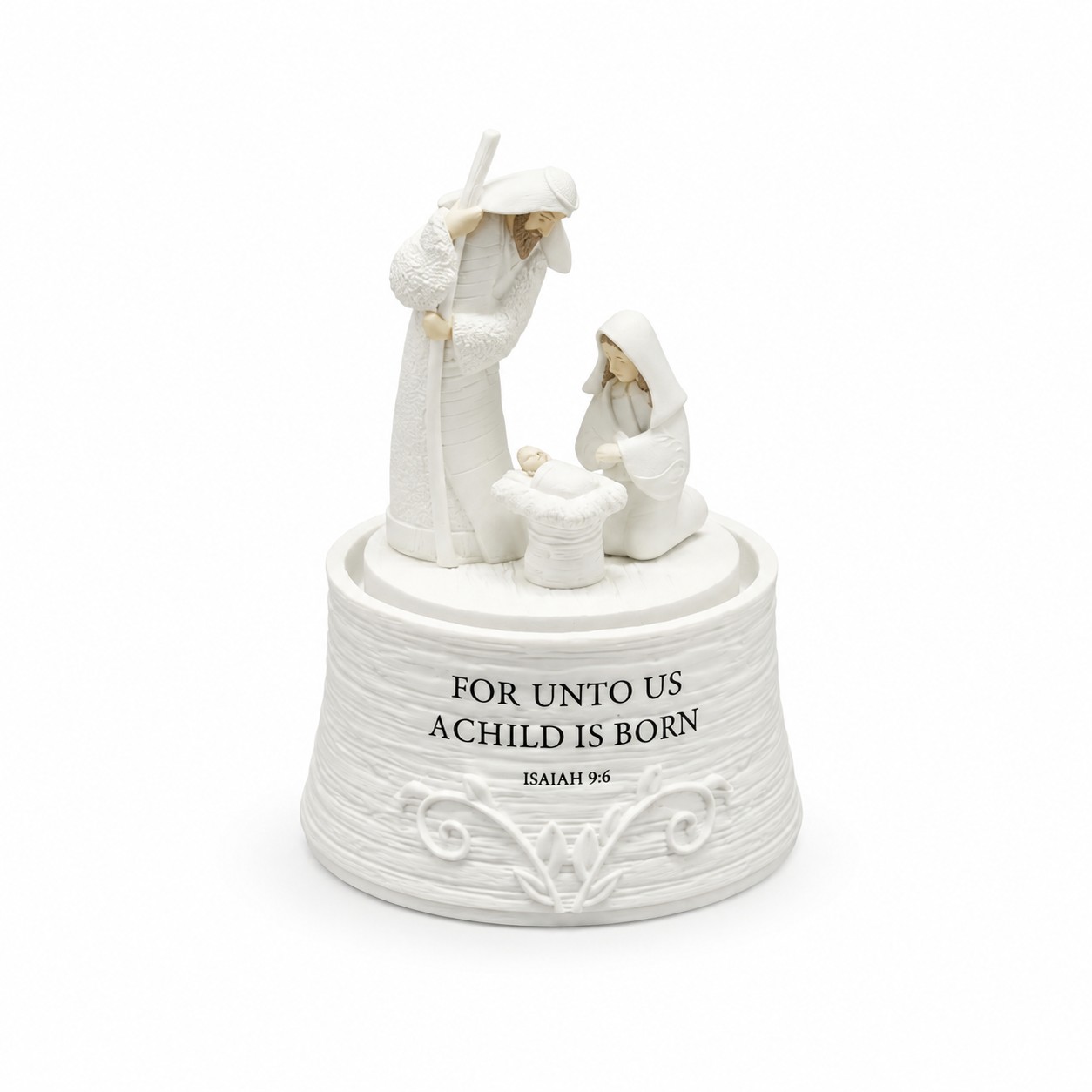 White Isaiah 9:6 Holy Family Nativity Music Box-kws22044 White Isaiah 9:6 Holy Family Nativity Music Box-kws22044