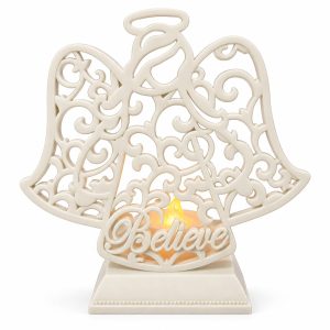 White Believe Angel Candle Holder with Electronic Candle-kwa16036