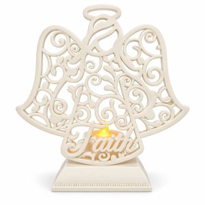 White Faith Angel Candle Holder with Electronic Candle-kwa16037