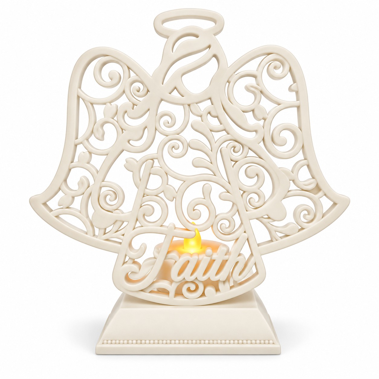 White Faith Angel Candle Holder with Electronic Candle-kwa16037 White Faith Angel Candle Holder with Electronic Candle-kwa16037