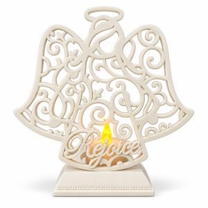 White Rejoice Angel Candle Holder with Electronic Candle-kwa16038