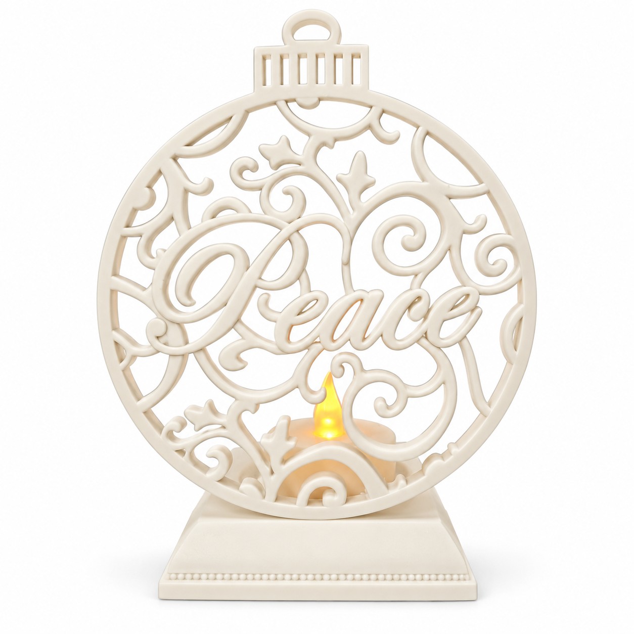 White Peace Ornament Candle Holder with Electronic Candle-kwa16040 White Peace Ornament Candle Holder with Electronic Candle-kwa16040