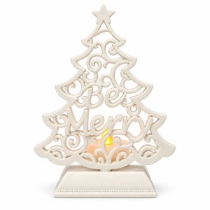 White Be Merry Tree Candle Holder with Electronic Candle-kwa16042