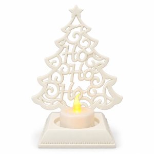 White Ho Ho Ho Tree Candle Holder with Electronic Candle-kwa16043