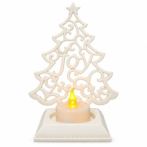 White Joy Tree Candle Holder with Electronic Candle-kwa16044