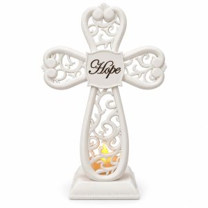 White Hope Cross Candle Holder with Electronic Candle-kwa16046