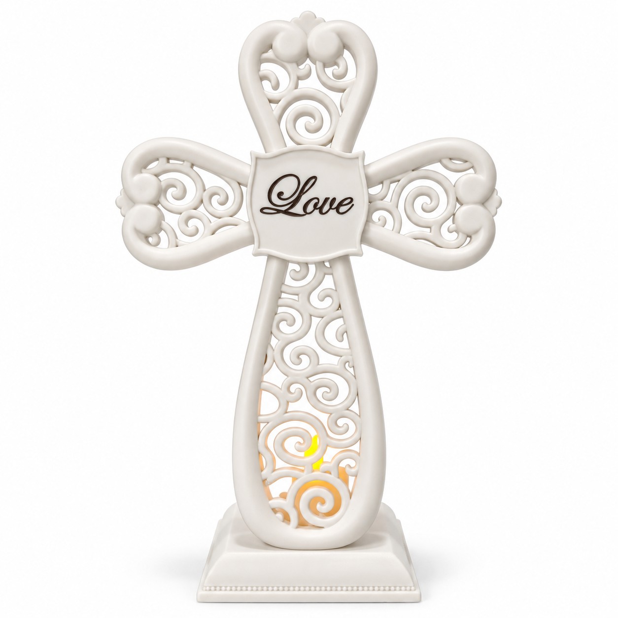 White Love Cross Candle Holder with Electronic Candle-kwa16047 White Love Cross Candle Holder with Electronic Candle-kwa16047