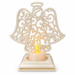 Pearl White Believe Double-Bell Electronic Candle Holder-kwa16050